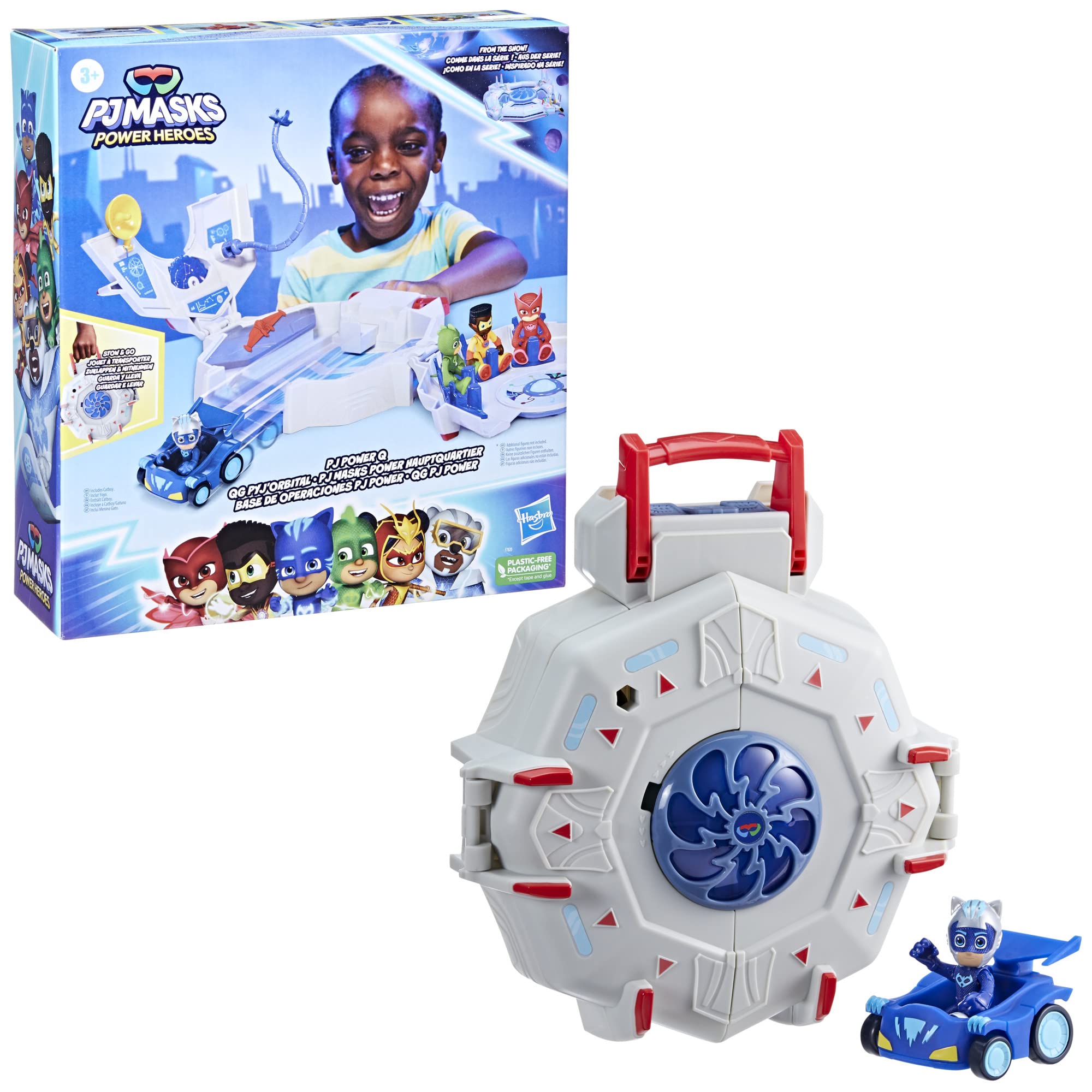 PJ Masks Power Heroes PJ Power Q Playset, Headquarters Set with Car and Figure, Superhero Toys for 3 Year Old Boys and Girls and Up