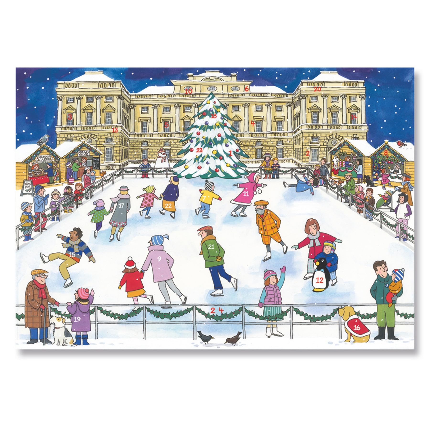 Traditional Advent Calendar - Alison Gardiner Ice Skating Design - Paper Christmas Countdown Calendar - Large A3 29.7x42cm