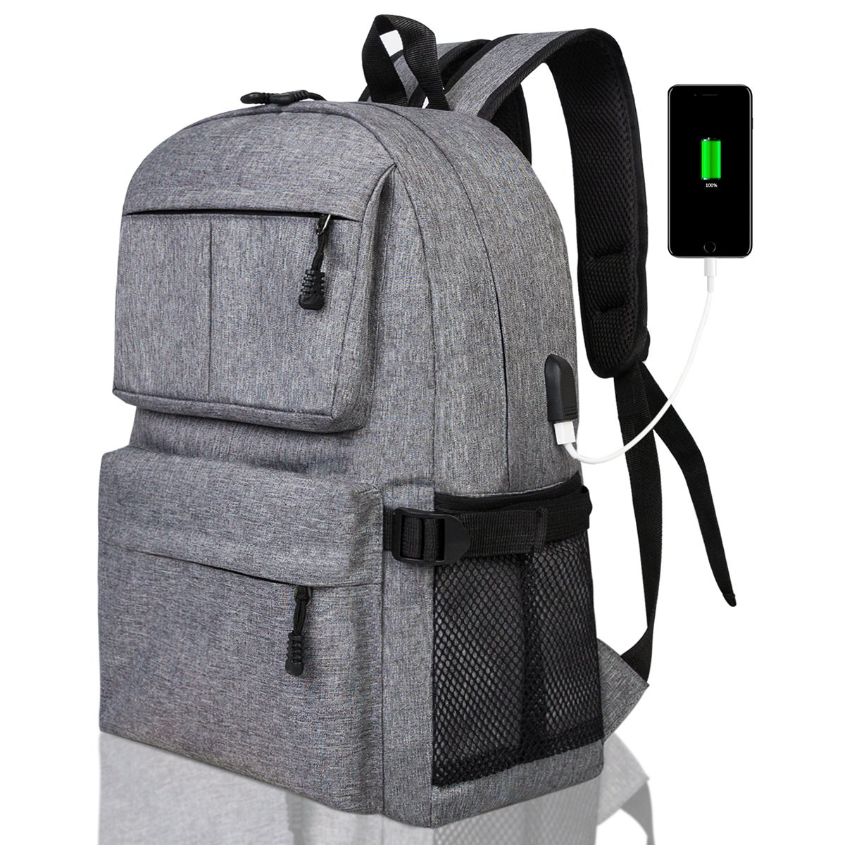 Casual Laptop Backpack School Bag Daypack Bookbag with USB Charging Port Fits 15 Inch Laptop Notebook for College Students Travel Backpack Women & Men (Gray)