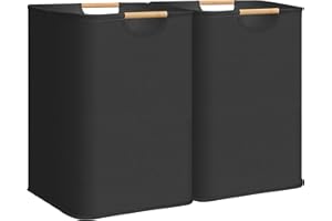 STORAGE MANIAC 2-Pack Large Laundry Hamper, 100L (26.4 Gal) Collapsible Laundry Basket with Bamboo Handles, Freestanding Waterproof Clothes Hamper for Laundry Room, Bedroom, Dorm, Towels, Toys, Black