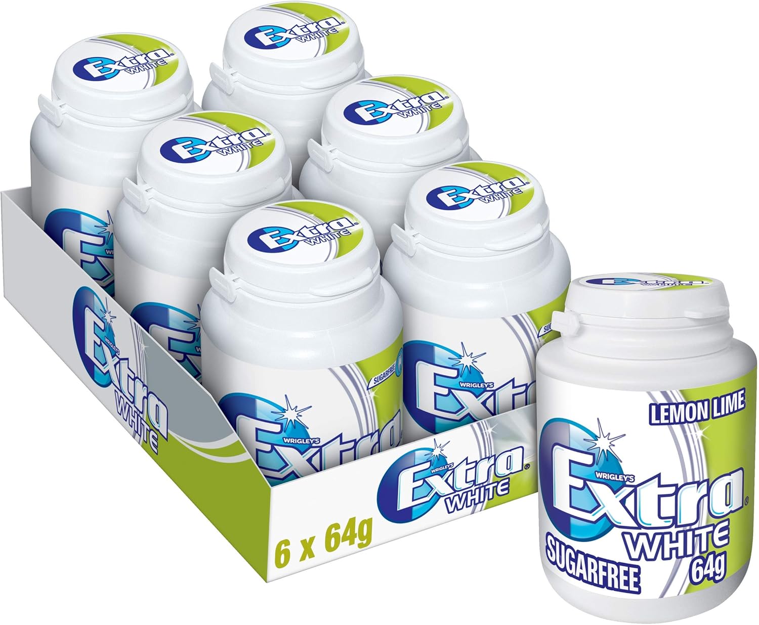 Extra Lemon Lime Chewing Gum Bottle, 6 x 64g Grocery