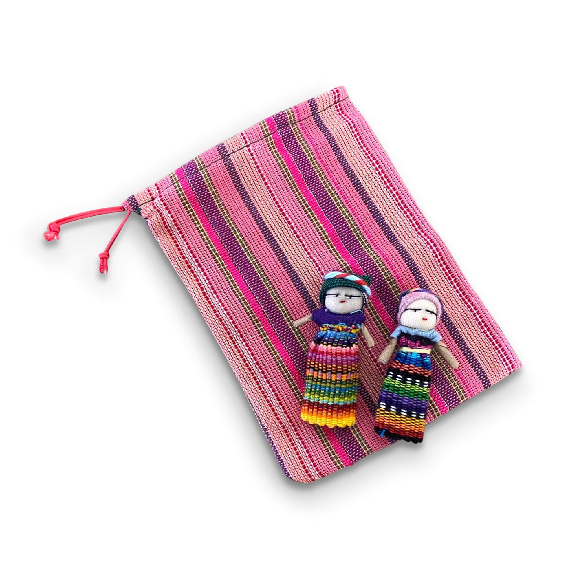 Thorness Set of 2 Guatemalan handmade Worry Dolls with a colourful crafted storage bag | Worry Dolls for Girls | Worry Dolls For Boys | Anxiety Dolls | Worry Doll | Guatamalan Doll