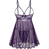 Avidlove Sexy Lace Babydoll Dress Lingerie for Women Sheer Mesh Chemise Sleepwear Exotic Boudoir Outfits