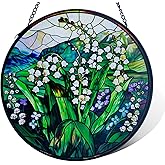 LIDYLSM Stained Glass Window Hanging-7.8in Lily of The Valley Flower suncatcher for Window Doors Home Decoration, Christmas Thanksgiving Day Gift for Women, Men, and Mom