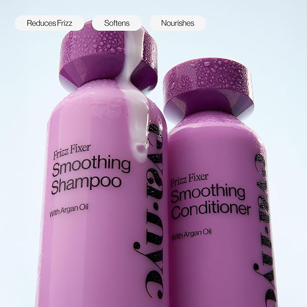 EVA NYC ANTI-FRIZZ SHAMPOO WITH ARGAN OIL + SUNFLOWER SEED OIL – SOFT, MANAGEABLE, SHINY + NOURISHED HAIR – FOR FRIZZY, MEDIUM TO THICK HAIR TYPES – WARM VANILLA SCENT – 10 FL OZ