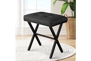 RKVPCNE Vanity Stool Ottoman Stool Chair for Vanity Chair with Metal X Legs, Footrest Upholstered Makeup for Makeup Room, Living Room, Bathroom, Padded Foot Rest Seat for Entryway(Black)