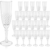 LEYIQU Plastic Champagne Flutes, Champagne Glasses Bulk, Reusable Unbreakable Acrylic Wine Glasses Goblets for Valentine’s Day Weddings Bachelor Parties Toasting (24,Transparent)