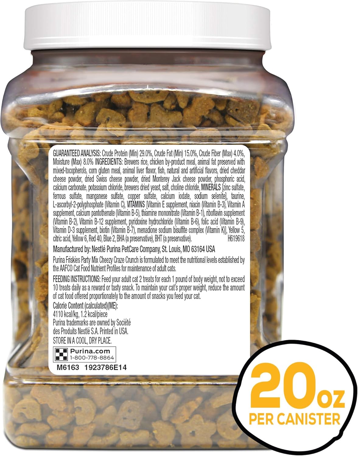Purina Friskies Made in USA Facilities Cat Treats, Party Mix Cheezy Craze Crunch - 20 oz. Canister : Pet Supplies