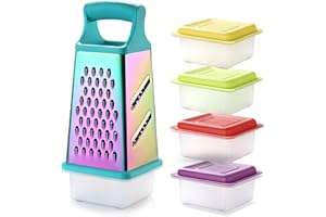 Marco Almond® KYA57 Professional Rainbow Color Box Grater,Stainless Steel Grater with 4 Sides,Slicer 5 Piece Set, Potato,Cheese,Cucumber,Salad Vegetables Graters Peelers, Turquoise