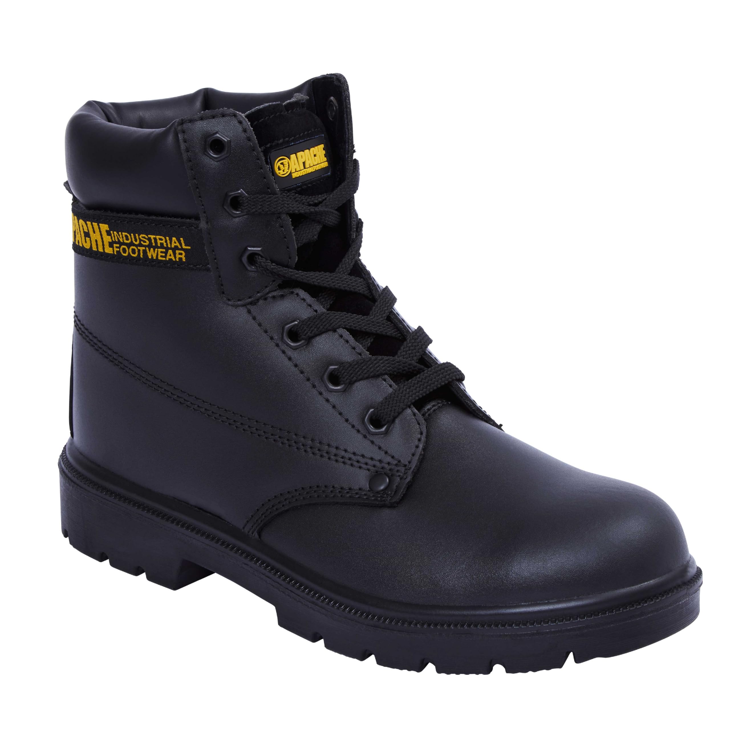 Apache AP300 Safety Boot | Black | Size 8 UK | Water Resistant Leather | Steel Toe Cap | Midsole Protection | Durable Outsole | Padded Collar and Tongue