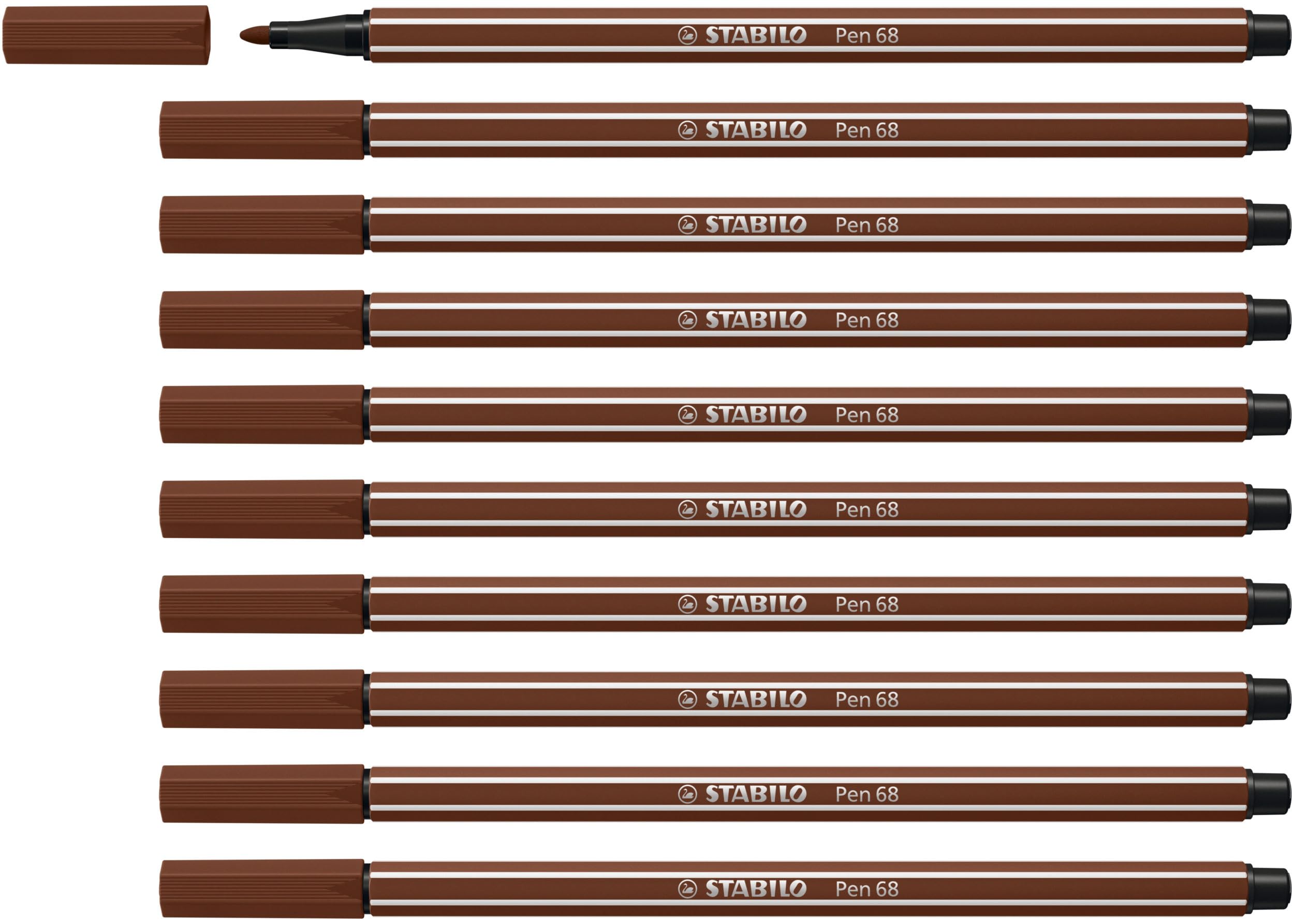 STABILO Pen 68 - Premium Fibre-Tip Pen - Pack of 10 - Brown — image 1