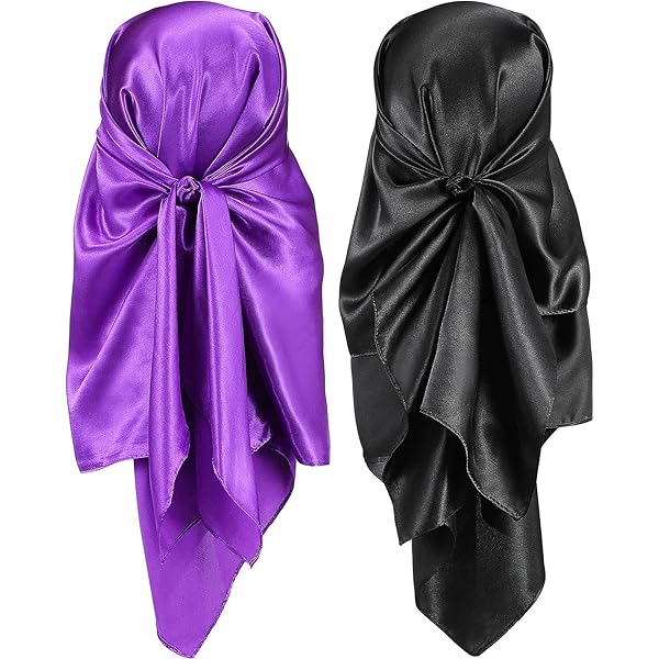 DRESHOW Pañuelo Cuadrado Grande De Satén De 35 Pulgadas – 4 Piezas De Accesorios De Seda Clásicos Estampados Cuadrados Pañuelos De Playa Para Mujer
