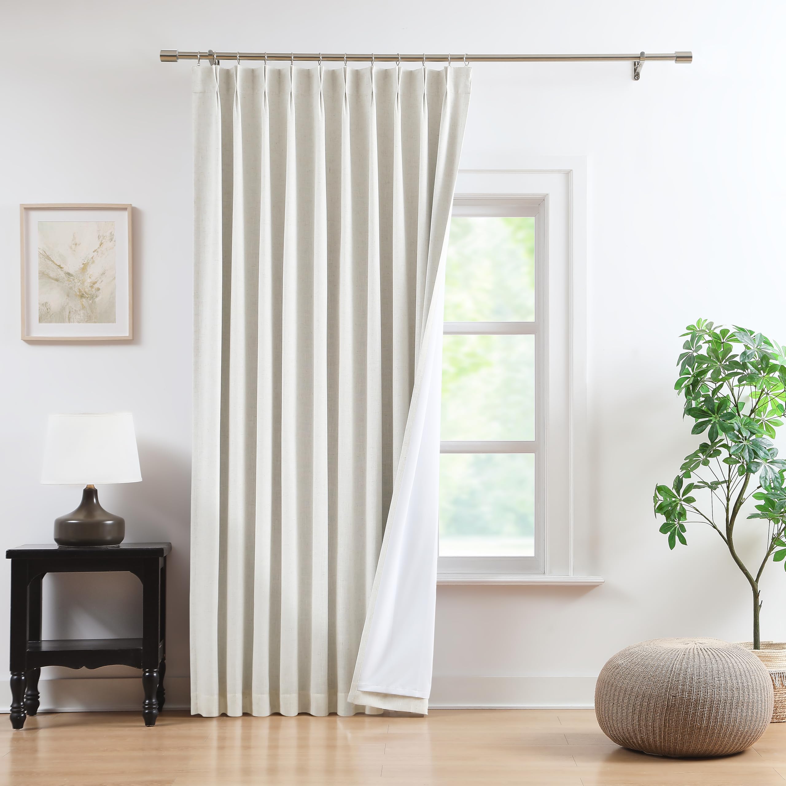Photo 1 of WEST LAKE Extra Long Natural Bailey Pinch Pleat Blackout Curtains with Liner,Modern Linen Blend Drapes with Backtabs Hooks,Thermal Insulated Window Treatment for Bedroom Living Room,60"Wx108"L,1 Panel