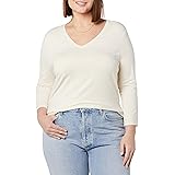 Amazon Essentials Women's Classic-Fit 3/4 Sleeve V-Neck T-Shirt (Available in Plus Size), Multipacks