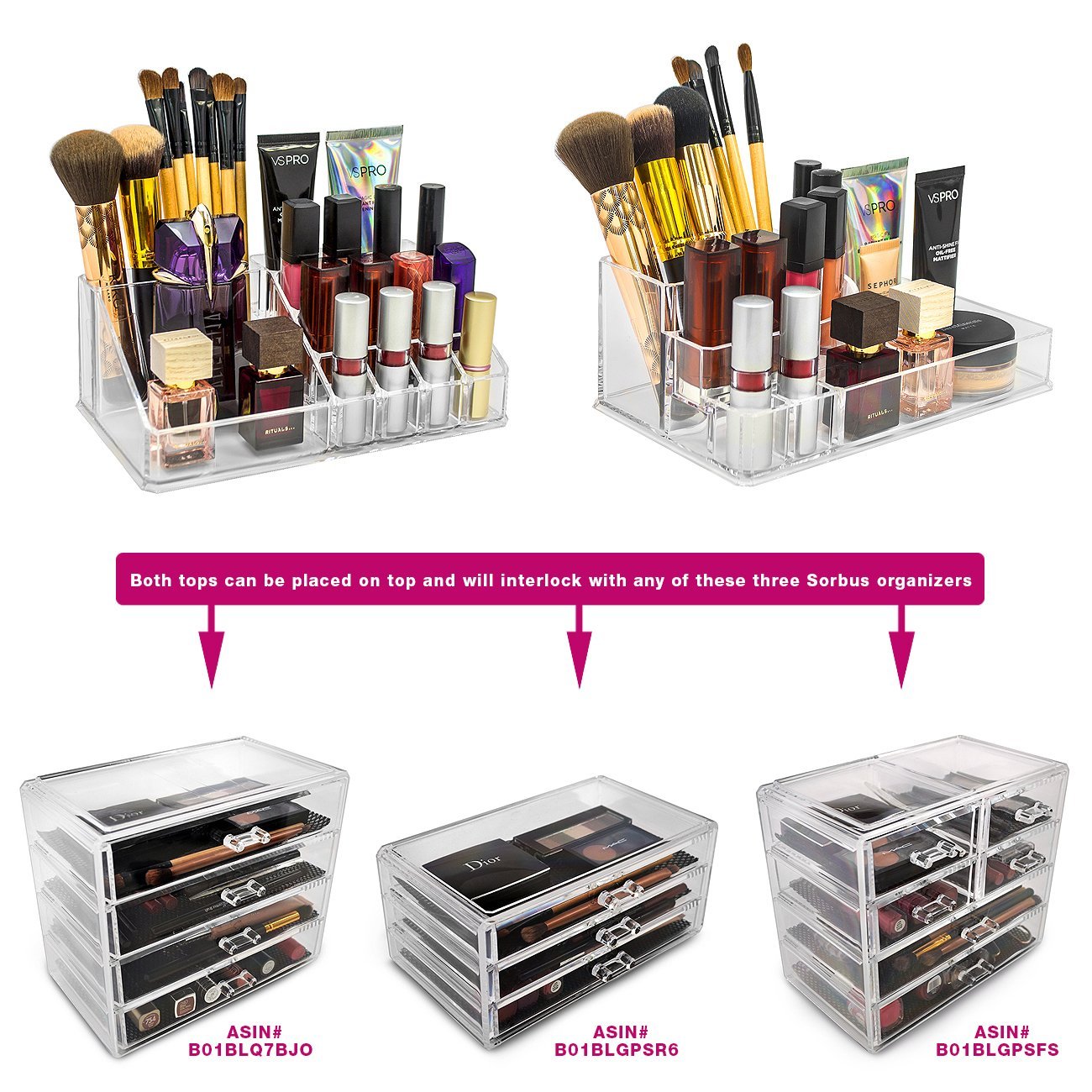 Sorbus Acrylic Cosmetics Makeup and Jewelry Storage Case Display Top