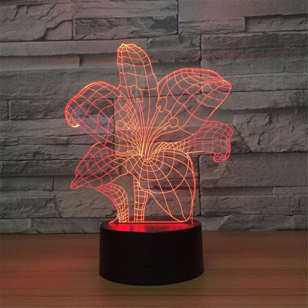 Creative USB Power Flower 3D Remote Control ILLusion Night Light Stunning Visual Colors Changing Table Desk Optical Lamp Bedroom Children Room Decorative Household Nightlight Toy