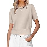 ANRABESS Womens Short Sleeve Sweaters Cropped Crew Neck Business Casual Lightweight Sweater Tops 2026 Spring Summer Outfits