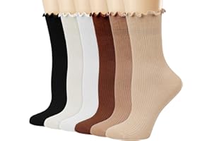 Mcool Mary Womens Socks, Ruffle Turn-Cuff Casual Crew Socks Breathable Cool Knit Cotton Lettuce Ankle Frilly Sock 6 Pack