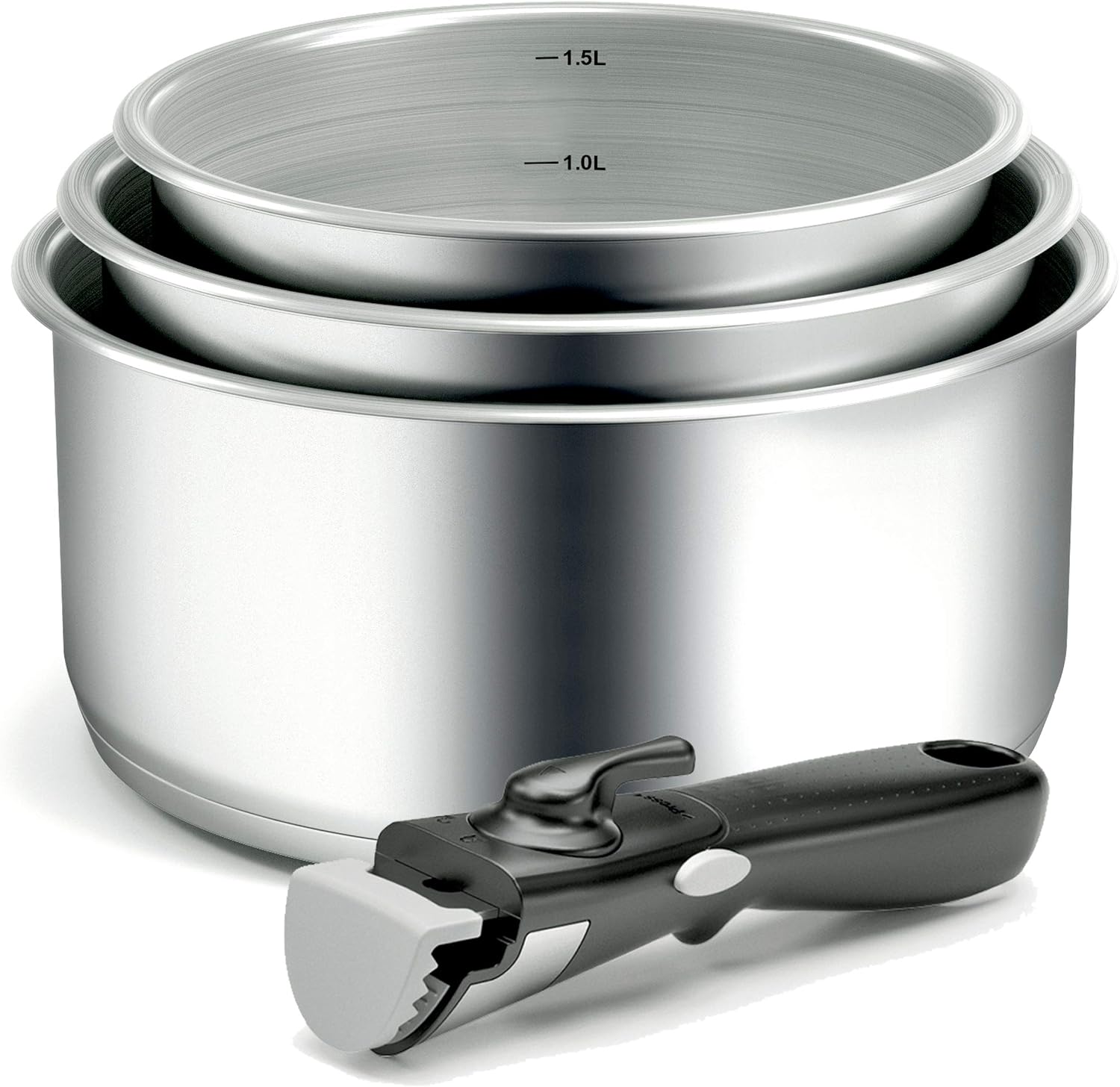 Set De 3 Casseroles Inox Backen 16-18-20cm - Induction, Couvercle Multipositions, Poignée Amovible