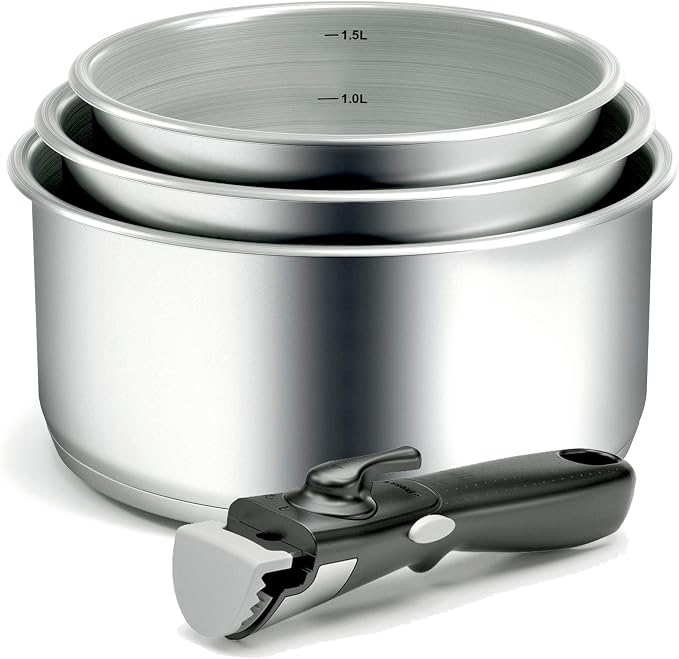 Set De 3 Casseroles En Inox Avec Poêle - Faitout, Casserole à Lait Et Poêle à Frire - Compatible Induction - Poignées Acier
