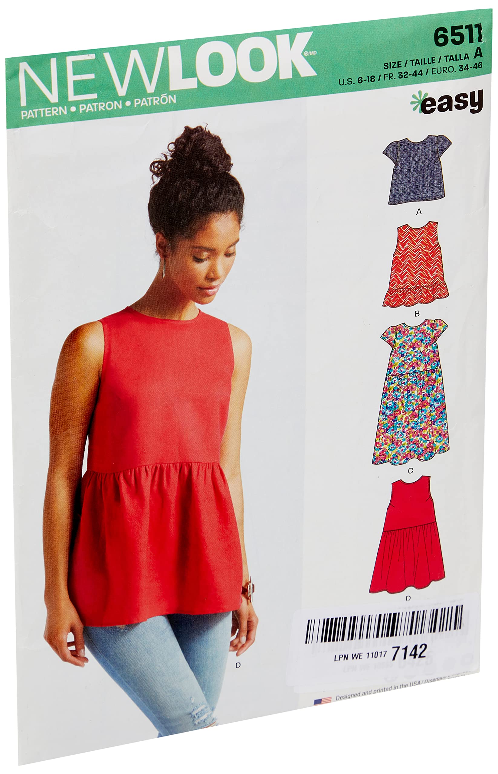 Simplicity New Look Pattern 6511 Women’s Tops with Length and Sleeve Variations, Paper, White, 22 x 15 x 1 cm