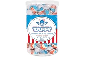 Fairtime Taffy Patriotic Taffy, Patriotic Candy - Bulk Red, White, & Blue Candy for Candy Buffets, Bulk Candy, Pinata Candy, Individually Wrapped Candy - Kosher Candy, 21 Ounce Tub (Americana)