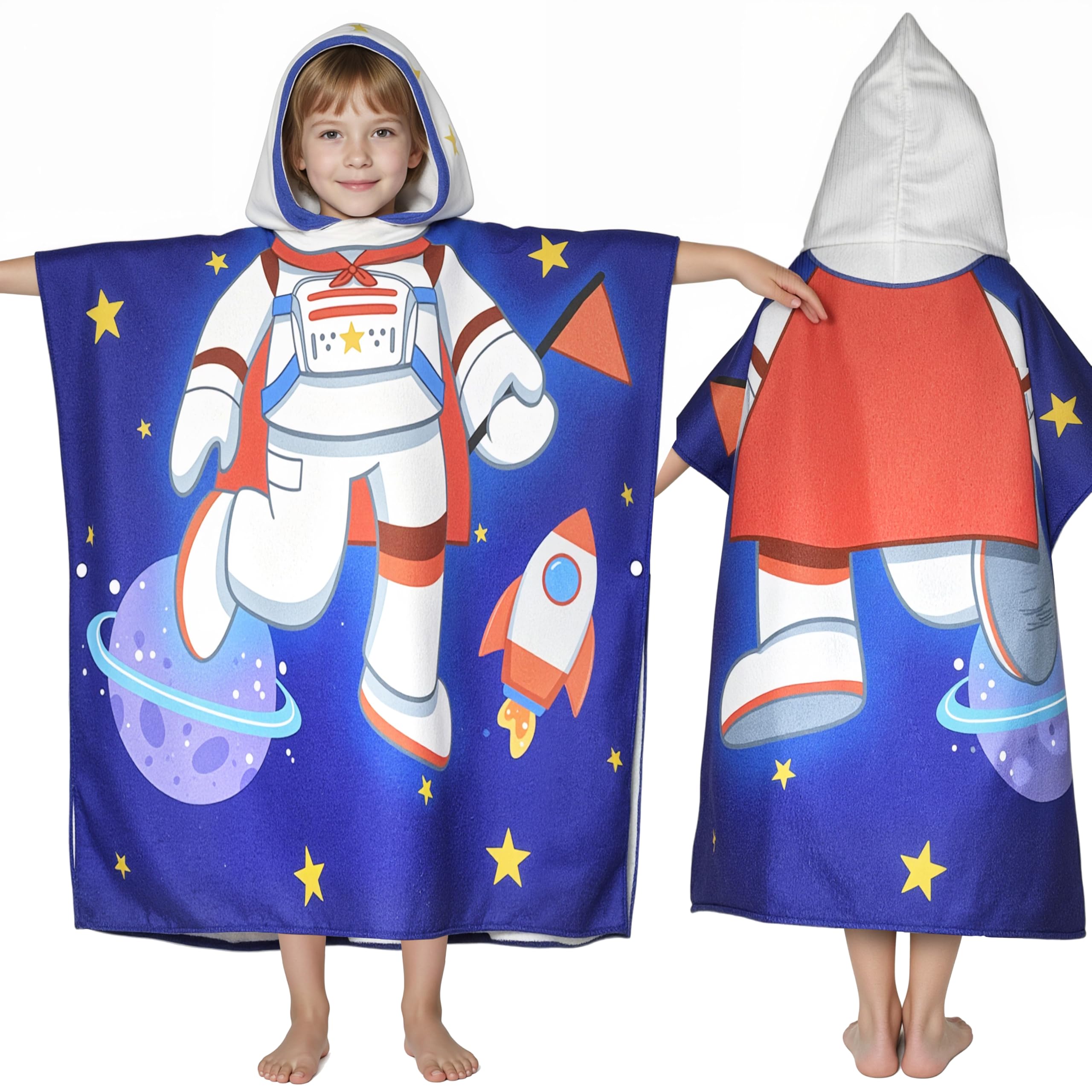 Photo 1 of Space Hooded Towels for Kids, with Backpack, Kids Beach Towel 30"x 25" for 3-10 Years, Space Gifts for Boys Girls, Toddler Swim Cover Up & Bath Robe for Beach Pool, Soft Microfiber