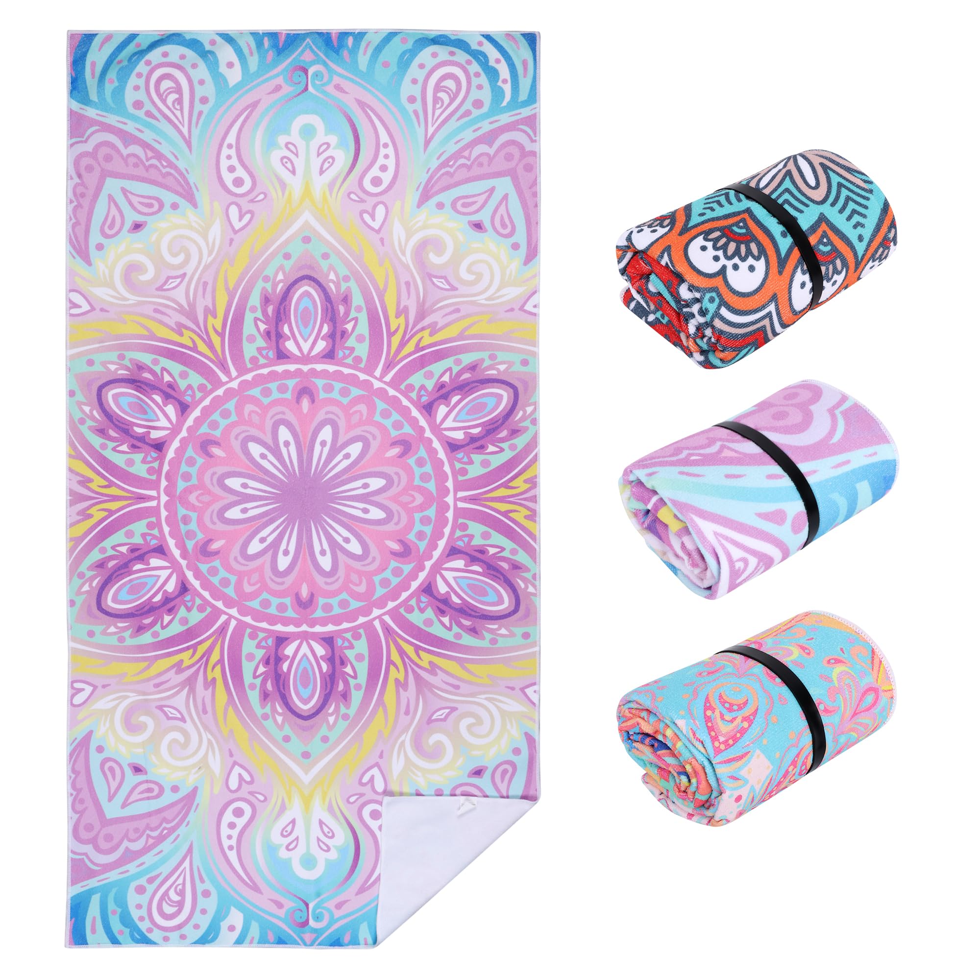 Kaket Microfibre Beach Towel Large 150x75cm, Ultra Soft Beach Towels for Adults, Lightweight BathTowel Pool Towel for Swimming, Travel, Camping (Pink, Style 2)