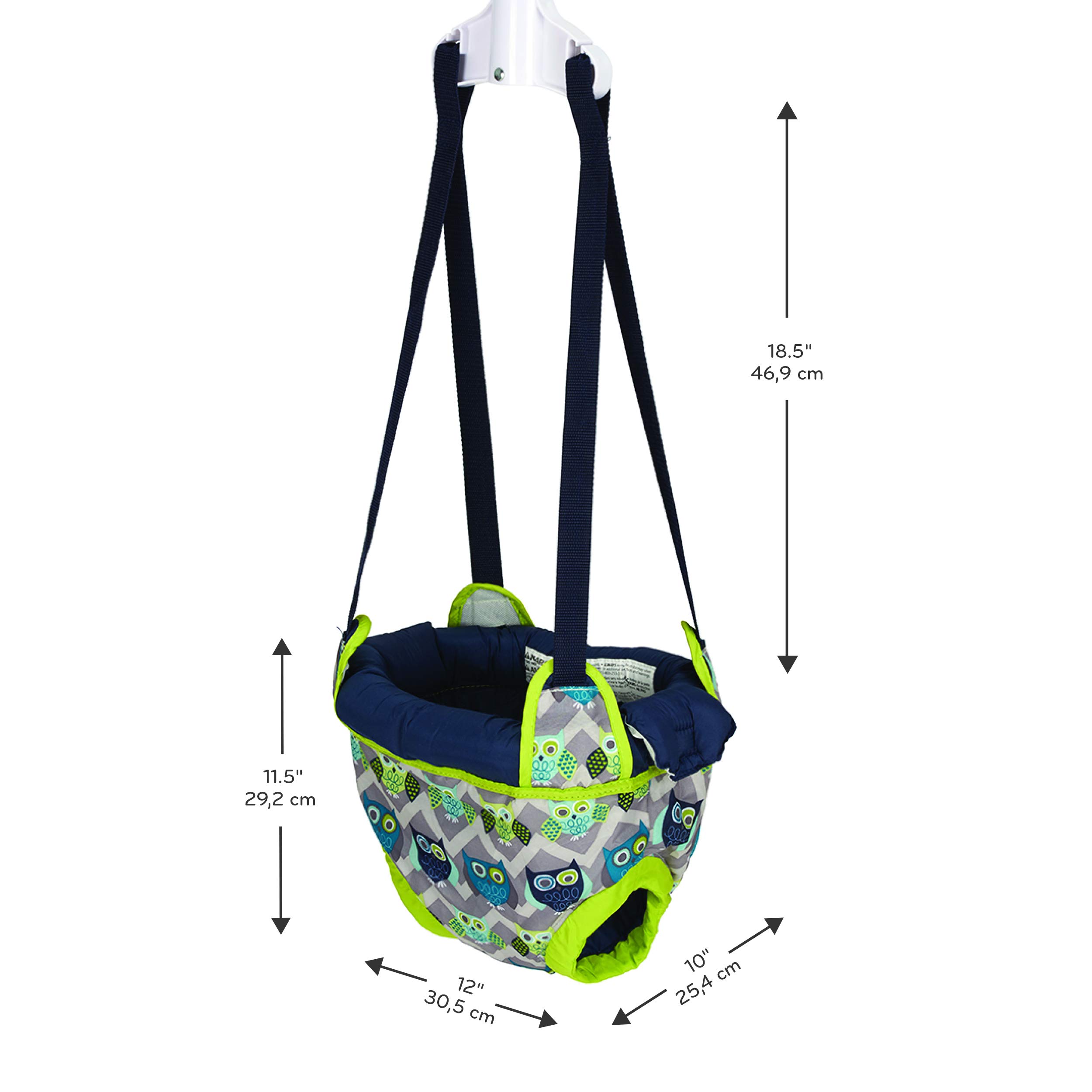Evenflo Exersaucer Johnny Jumper Featuring Easy-to-Use Clamp Attachment for Quick and Tool-Free Set Up and Adjustable Straps to Customize the Height for Your Child, Owl