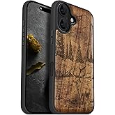 Carveit Magnetic Wooden Case for iPhone 16 Case, Wood Artisan Engraved & Black Soft TPU Shockproof Cover, Compatible with MagSafe Wireless Chargers (Mountains and Deer) Walnut