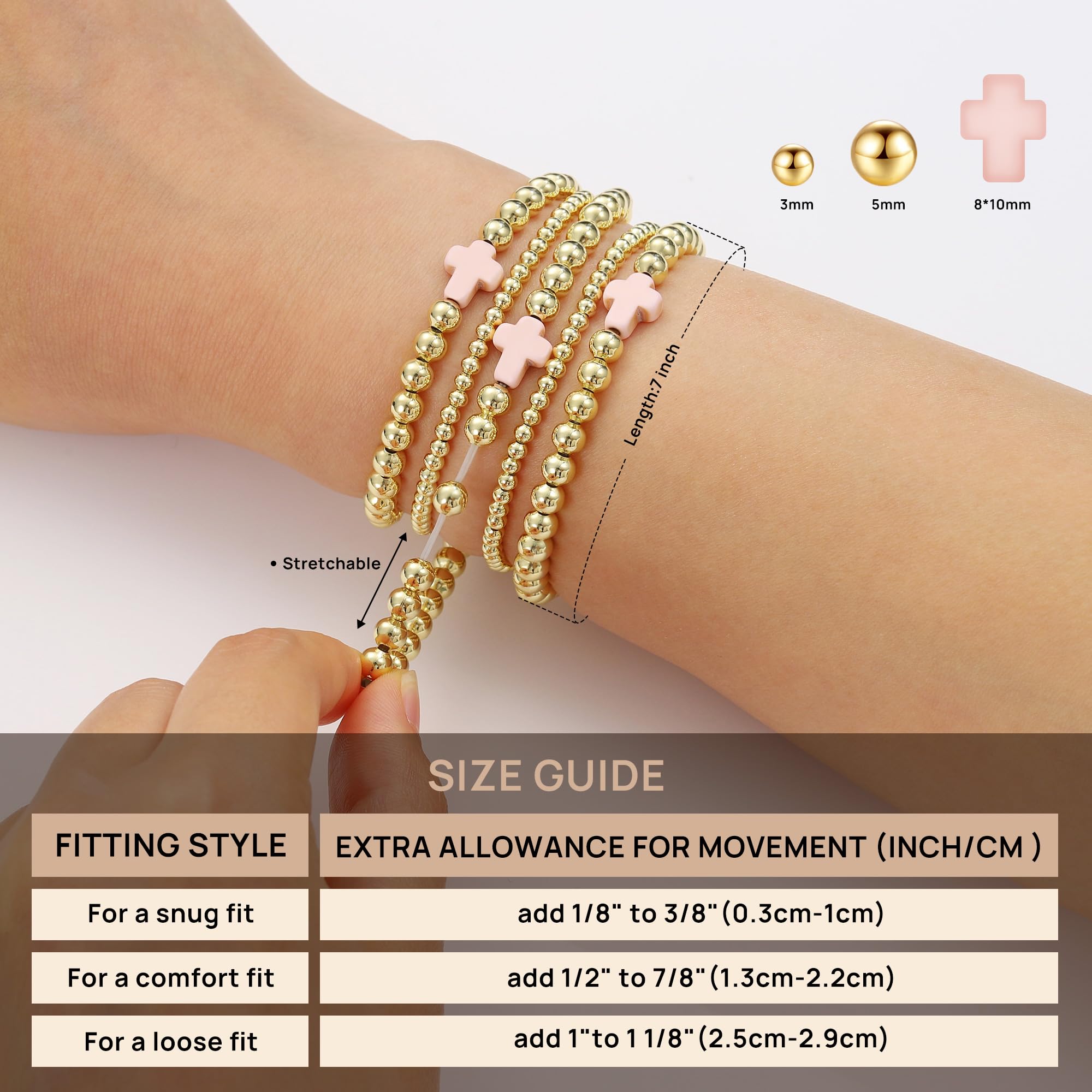 Yoosteel Gold Beaded Bracelets Set for Women Teen Girl Gifts Non Tarnish - 14K Gold Plated Dainty Round Bead Ball Pearl Cross Bracelet Stack for Women Teenage Girls Stackable Jewelry Christmas Gifts