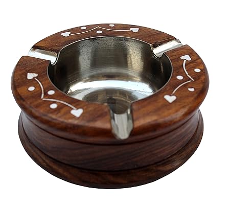 ITOS365 Handmade Wooden Ashtray Round for Home Office Car Gifts