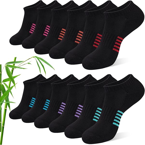 Effeet Bambus Sneaker Socken Damen 6/12 Paar, Atmungsaktive Gepolsterte Sportsocken Laufsocken, Anti Schweiß Kurze Socken Damen 39-42 35-38 Bunt, Geschenke für Frauen Sommer