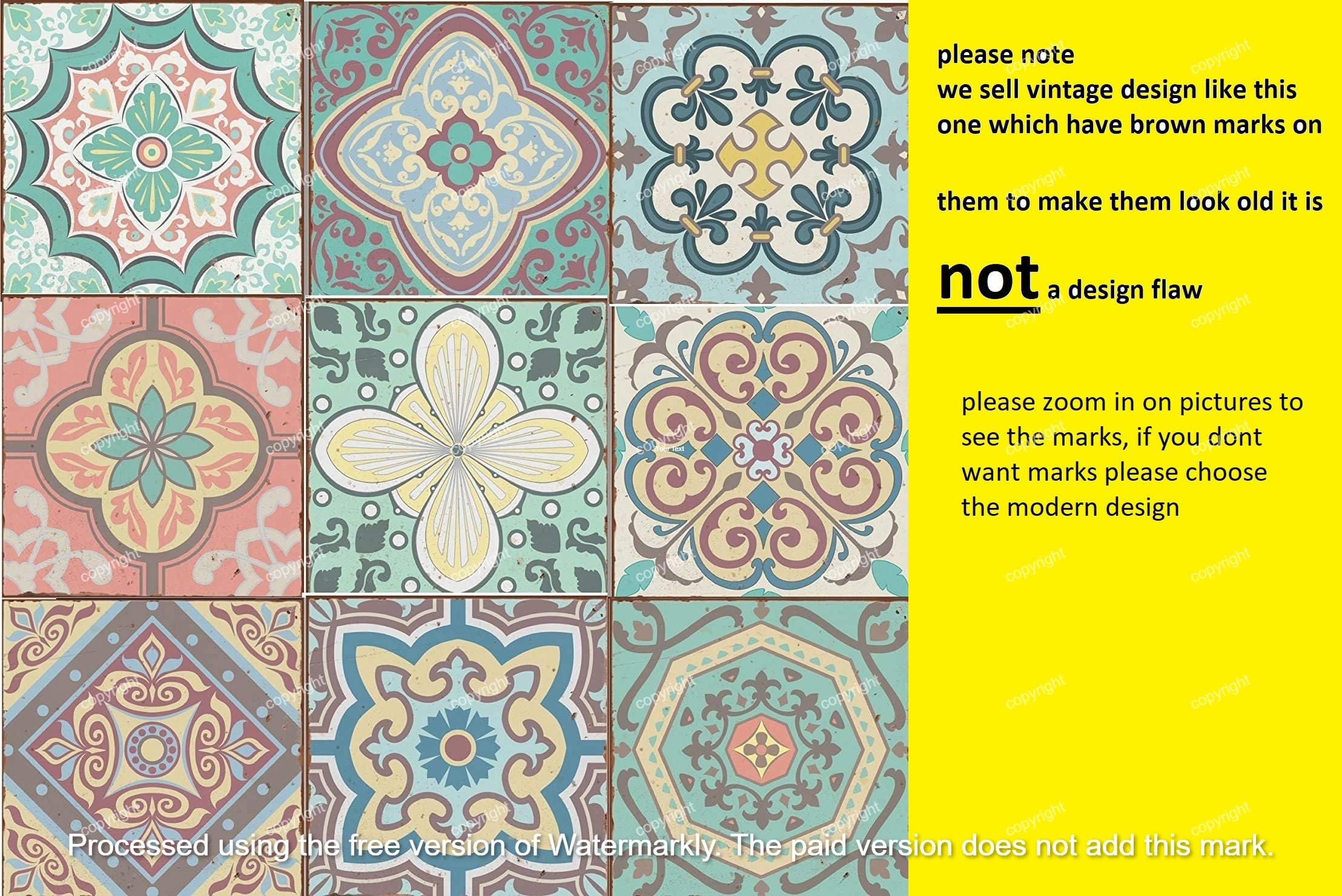 Self Adhesive Wall Tiles Stickers - 18 PCS Moroccan Mosaic Style Tile Sticker Kitchen Wall Art Traditional Vintage Design transfers- Bathroom backsplash Kitchen splashback Peel and Stick on (4 inch)