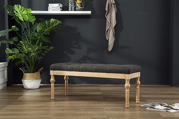 Roundhill Furniture Habit Solid Wood Button Tufted Dining Bench