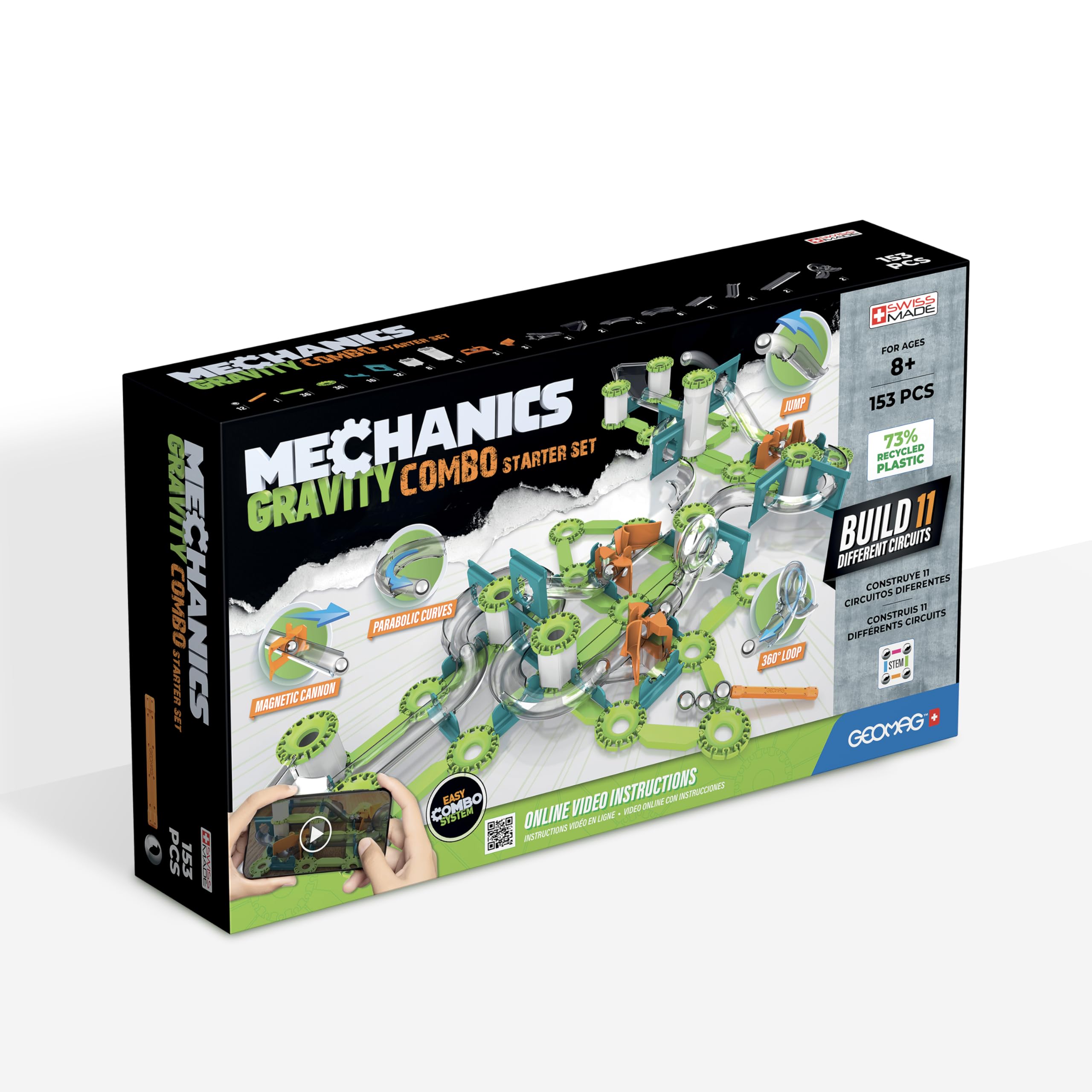 Geomag World Mechanics Gravity Recycled Combo Starter Set, Educational And Creative Game For Kids, Magnetic Constructions, 153-Pieces of Recycled Plastic