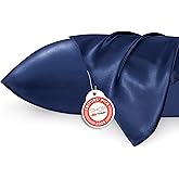 Bedsure King Size Satin Pillowcase Set of 2 - Navy Silky Pillow Cases for Hair and Skin with Envelope Closure, Similar to Silk Pillow Cases, Gifts for Women Men, 20x36 Inches, 2pcs