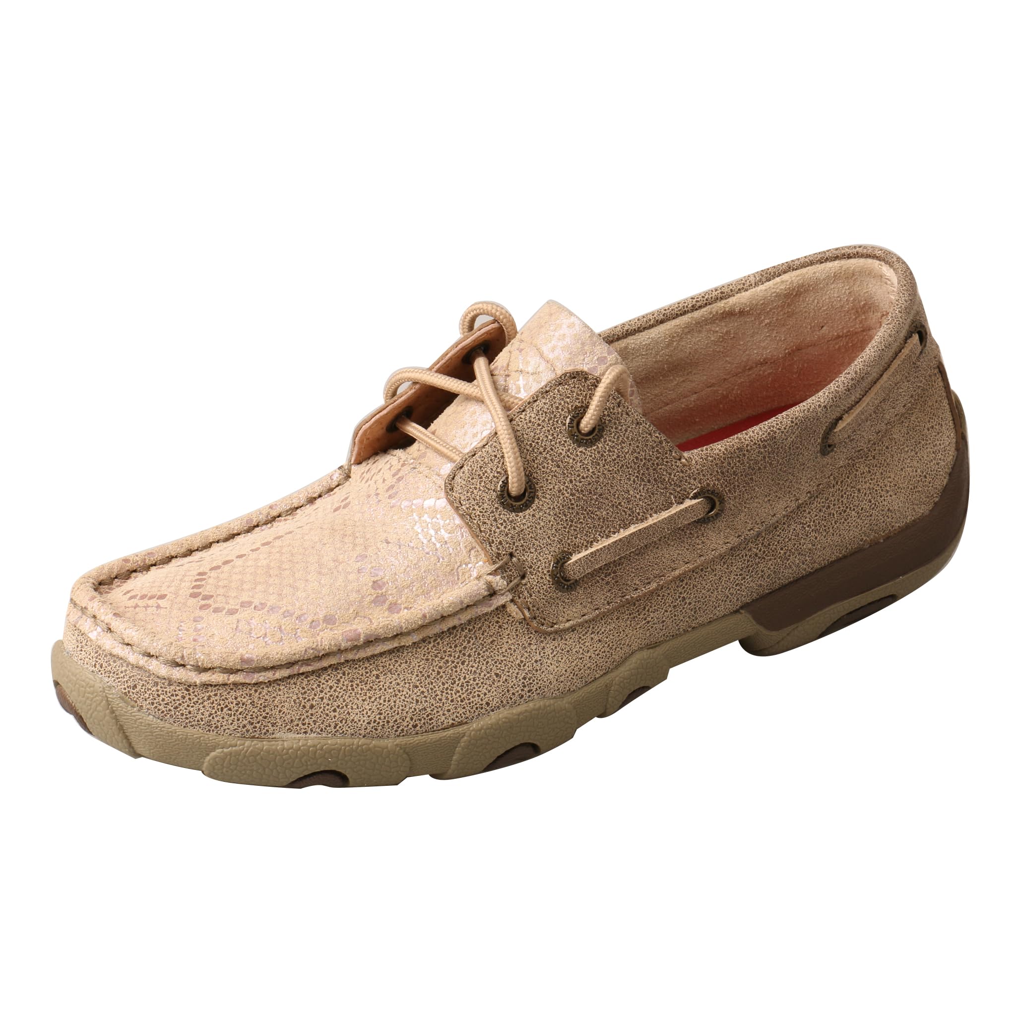 Twisted X Women's Boat Shoe Driving Moc, Moc Toe, Dusty Tan & Snake Print, 9.5 M Image