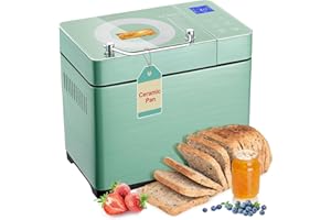 KEEPEEZ 2.2LB Large Bread Maker Machine-Dual Heaters, 17-in-1 Breadmaker with Gluten-Free, Pizza Dough, Jam, Auto Nut Dispenser,Ceramic Pan&Touch Panel, 3 Loaf Sizes 3 Crust Colors,15H Timer,Recipes