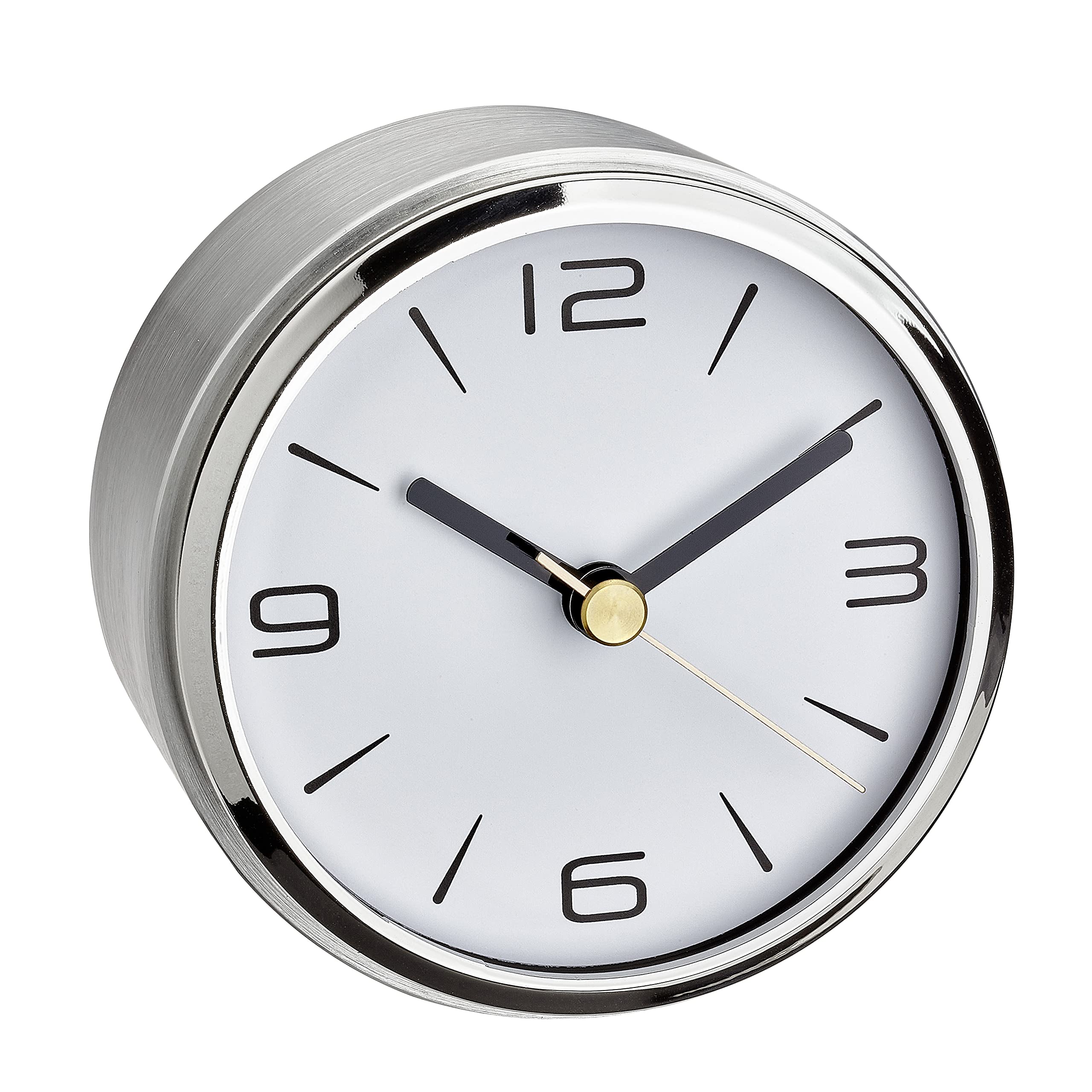 TFA Dostmann Camino 60.1036.55 Analogue Table Clock Modern Small Analogue Elegant Design Non-Slip Decorative Aluminium Silver 9.4 cm x 6.1 cm Silver
