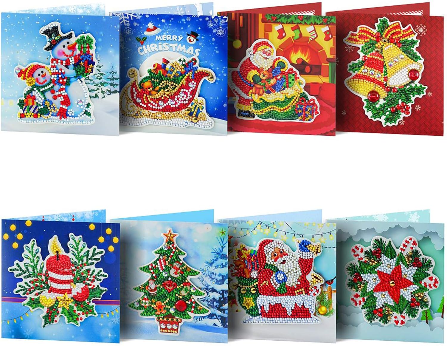 8 Pcs Christmas Cards 5D Diamond Painting Greeting Card DIY Handmade