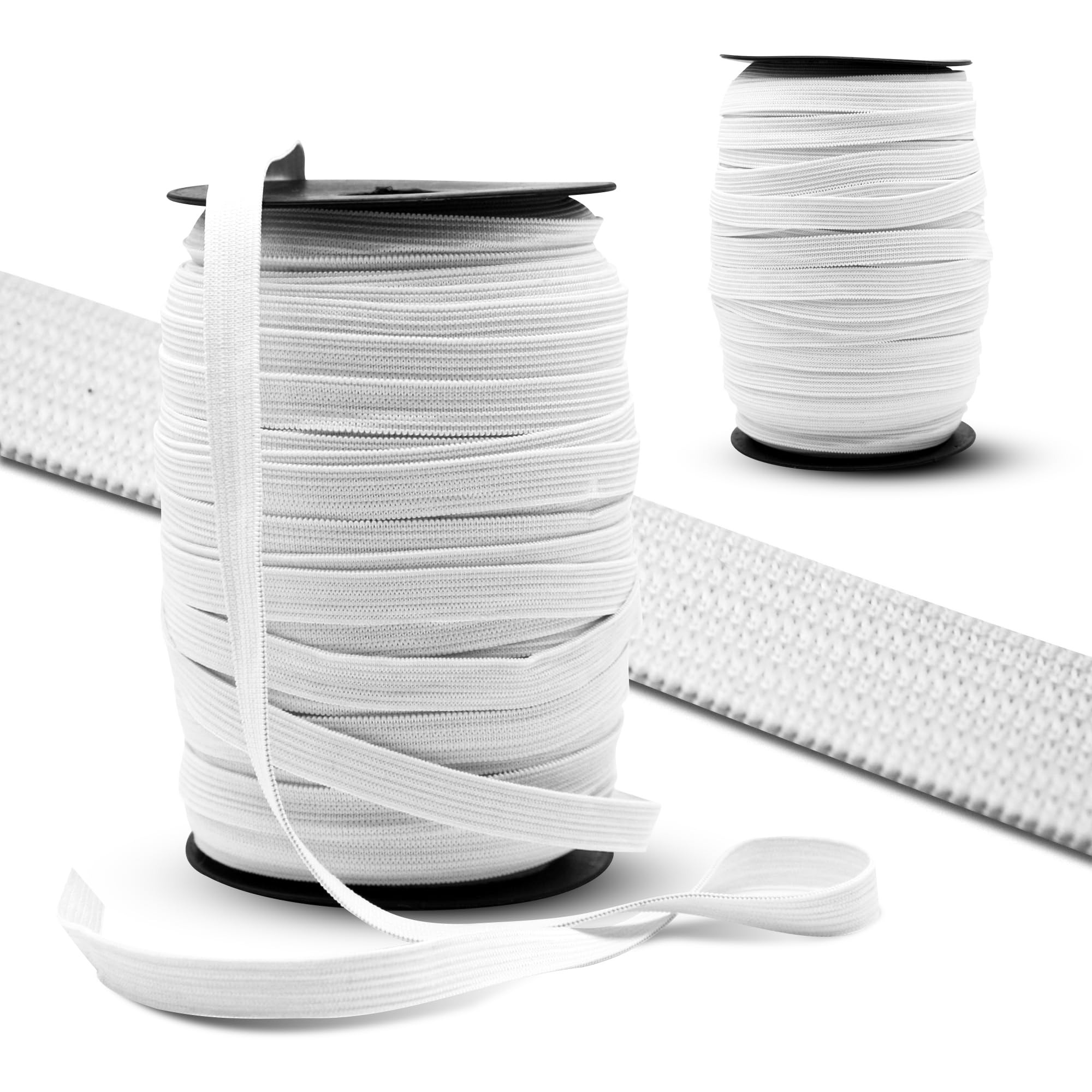 DOJA Barcelona | Sewing Elastic | 50 m | 10 mm | White | Elastic Sewing Thread Polyester & Rubber | Sewing Elastics | Flat Elastic Roll Trousers, Cloth, Underpants, Mesh, Skirt