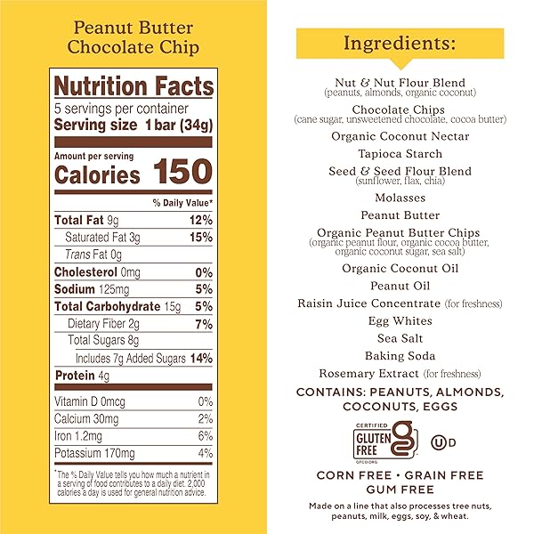 SIMPLE MILLS ALMOND FLOUR SNACK BARS, PEANUT BUTTER CHOCOLATE CHIP – GLUTEN FREE, MADE WITH ORGANIC COCONUT OIL, BREAKFAST BARS, HEALTHY SNACKS, 6 OUNCE (PACK OF 1)