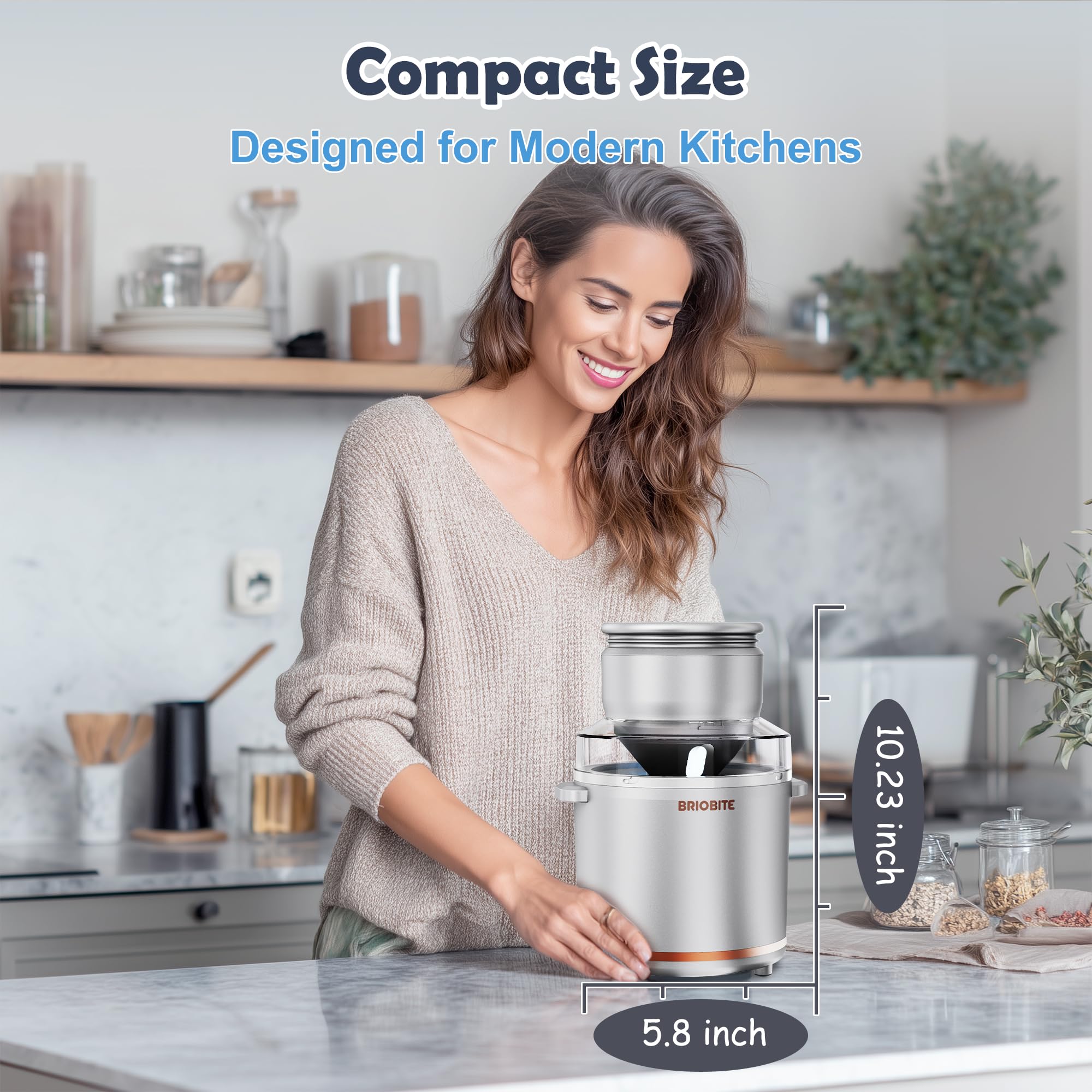 BRIOBITE Máquina para hacer helados de 1,1 cuartos – Máquina eléctrica para helados, batidos y sorbetes, perfecta para 2-3 porciones, fácil de usar y limpiar, plateada