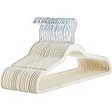 Amazon Basics Slim, Velvet, Non-Slip Suit Clothes Hangers, Ivory/Silver - Pack of 30