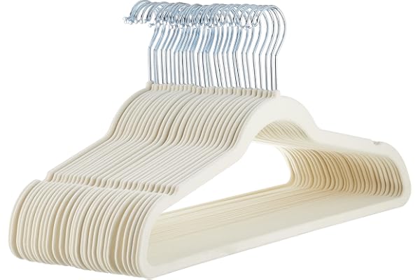 Amazon Basics Slim Velvet Non-Slip Space Saving Suit Clothes Hangers, Closet Organizer, Ivory/Beige, 30-Pack