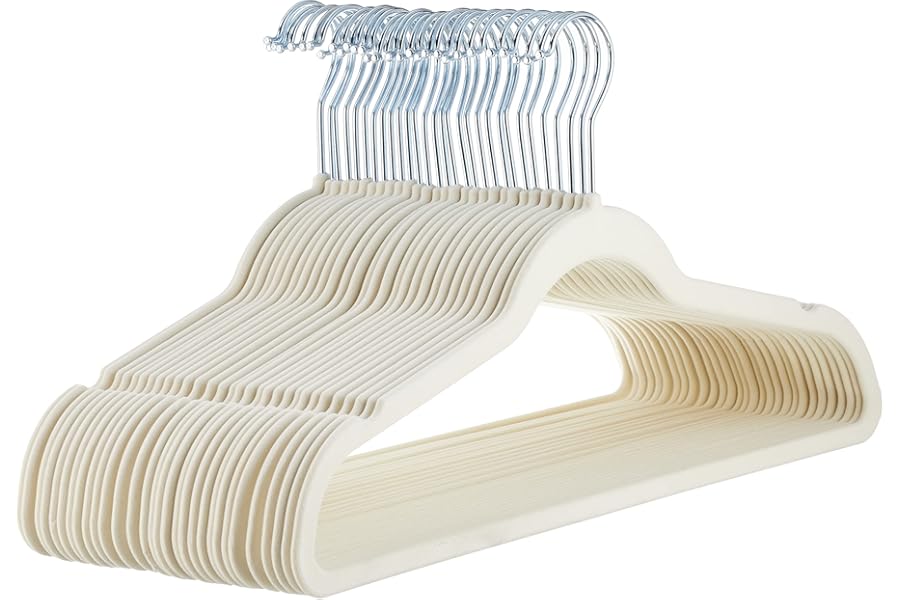 Amazon Basics Slim Velvet Non-Slip Space Saving Suit Clothes Hangers, Closet Organizer, Ivory/Beige, 30-Pack