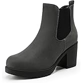 DREAM PAIRS Women's High Chunky Heel Chelsea Ankle Boots Slip On Elastic Fall Heeled Booties Shoes