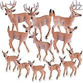 12 Pieces Deer Figurines Toy Realistic Deer Family Figurines Forest Animals Figures Miniature Woodland Creatures Miniature Cake Toppers for Christmas Birthday Party Bridal Shower