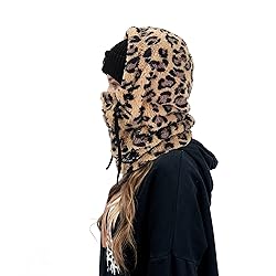 Shy Velvet Balaclava Ski Mask, Leopard Hat for